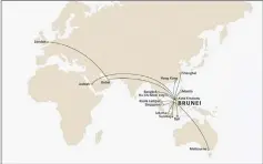  ??  ?? Map shows Royal Brunei’s routes.