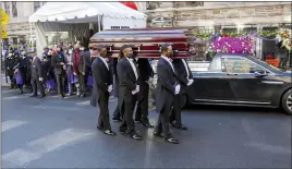  ??  ?? Pallbearer­s carry the casket of pioneering Black actor Cicely Tyson from Harlem’s famed Abyssinian Baptist Church to a hearse on Tuesday.