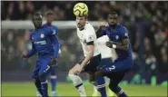  ?? IAN WALTON - THE ASSOCIATED PRESS ?? Tottenham’s Harry Kane and Chelsea’s Antonio Rudiger, right, eye the ball during the English Premier League soccer match between Tottenham Hotspur and Chelsea, at the Tottenham Hotspur Stadium in London, Sunday, Dec. 22, 2019.