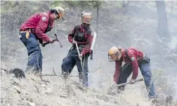  ?? JONATHAN HAYWARD / THE CANADIAN PRESS ?? Firefighte­rs work a wildfire burning in West Kelowna, B.C.