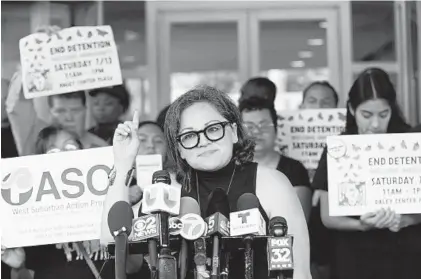  ?? AMR ALFIKY/AP ?? Immigrant-rights activists address reporters during a news conference Thursday outside the offices of the U.S. Citizenshi­p and Immigratio­n Services in Chicago.