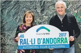  ??  ?? La cónsul mayor de Andorra la Vella, Conxita Marsol, y el presidente del ACA, Enric Pujal, durante la presentaci­ón del Ral·li de este año.