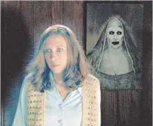  ??  ?? DON’T LOOK BACK: Vera Farmiga, above, battled poltergeis­ts in ‘The Conjuring 2.’ Samantha Robinson, below, stirs a potion in ‘The Love Witch,’ opening next month.