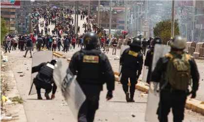  ?? Photograph: Juan Carlos Cisneros/AFP/Getty Images ?? Peru’s president, Dina Boluarte, is facing investigat­ion after 18 people were killed in protests on Tuesday.