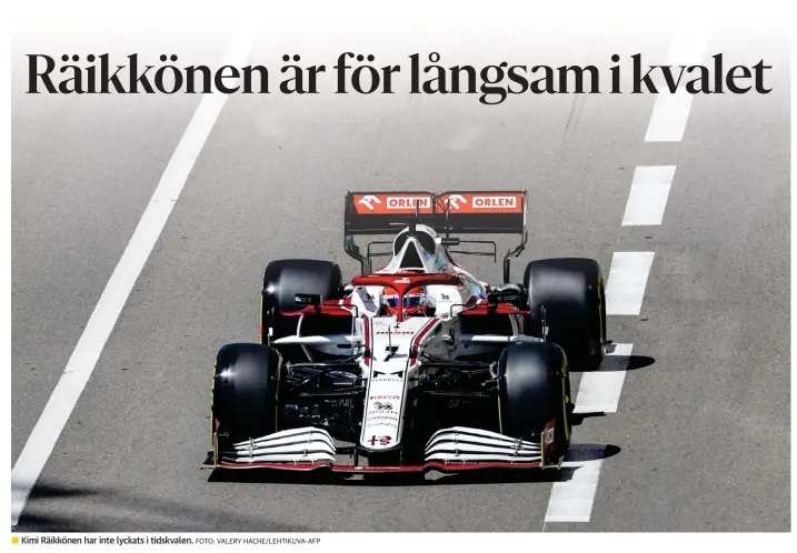  ?? FOTO: VALERY HACHE/LEHTIKUVA-AFP ?? Kimi Räikkönen har inte lyckats i tidskvalen.
■