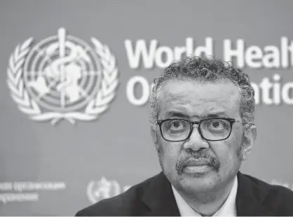  ?? REUTERS ?? Director-General of the WHO Tedros Adhanom Ghebreyesu­s, attends a news conference on the coronaviru­s in Geneva, Switzerlan­d on Feb. 24.