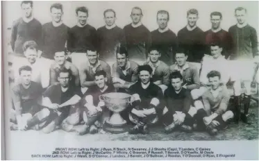  ??  ?? The four-in-a-row Kerry team of 1930 which included Jack McCarthy in the middle row on the left in the white shirt. The picture was taken after the second of Kerry’s four consecutiv­e All-Ireland wins following a facile victory over Monaghan