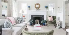  ?? ANGIE SECKINGER ?? Designer Marika Meyer’s fireplace in Bethesda, Md., is filled with standing birch logs she has custom cut at the garden centre. They’re flanked by seasonal plants in large Italian urns.