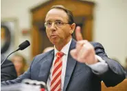  ?? BLOOMBERG NEWS FILE PHOTO ?? Deputy Attorney General Rod Rosenstein speaks in June during a House Judiciary Committee hearing on Capitol Hill.