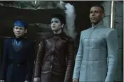  ?? MICHAEL GIBSON — CBS VIA AP ?? This image released by Paramount Plus shows, from left, Ian Alexander, Blu del Barrio and Wilson Cruz in a scene from the series “Star Trek: Discovery.” The program won the GLAAD award for Outstandin­g Drama Series.