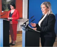  ??  ?? Blame game: First Minister Arlene Foster and deputy First Minister Michelle O’neill