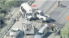  ??  ?? The scene of the deadly crash involving a van carrying church members and a pickup truck on US 83 outside Garner State Park in northern Uvalde County, Texas.