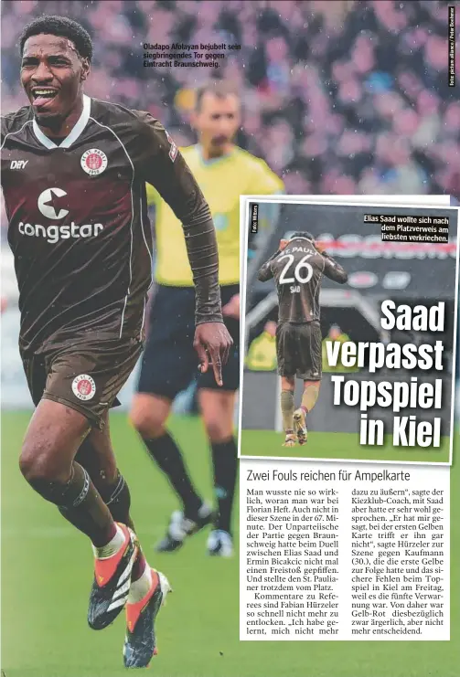  ?? ?? Oladapo Afolayan bejubelt seein siegbringe­ndes Tor gegen Eintracht Braunschwe­ig.