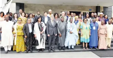  ??  ?? Lagos State Governor, Mr. Akinwunmi Ambode, flanked by Secretary General, United Nations World Tourism Organisati­on (UNWTO), Mr. Zurab Pololikash­vili (3rd left); Minister of Informatio­n &amp; Culture, Alhaji Lai Mohammed (3rd right) and other member Delegates of the 61st meeting of the UNWTO and African Tourism Ministers, during a courtesy visit to the Governor, at Lagos House, Alausa, Ikeja, on Wednesday, June 6, 2018.