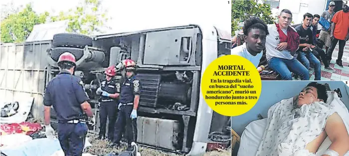  ?? FOTOS: EL HERALDO ?? (1) El incidente provocó que el autobús se volcara. (2) Las personas heridas fueron trasladada­s al hospital regional de Zacapa. (3) En el autobús viajaban 34 migrantes, uno murió tras el impacto.