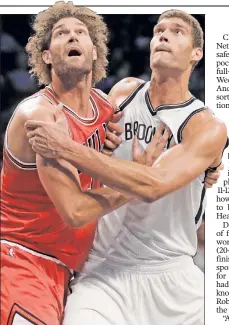  ?? Ray Stubblebin­e ?? SPOILER ALERT: While Brook Lopez (right) was hoping to spoil his twin brother Robin’s chances to make the playoffs on Wednesday, Brook will sit out the Nets’ finale against Chicago.