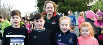  ??  ?? Cian McAuliffe, Conor and Ellen, Sarah and Roisin Adams grandchild­ren of Charles O’Shea participat­ing in the 30th Curlews O’Shea Cup Run in Beaufort on New Year’s Day.