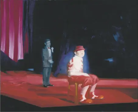  ?? PHOTOS: DANIEL ROUSSEL ?? The painting Self Portrait as a Clown is part of the exhibition The Looking Room by Lorraine Simms.