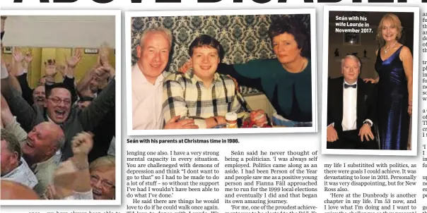  ??  ?? Seán with his parents at Christmas time in 1986. Seán with his wife Lourde in November 2017.