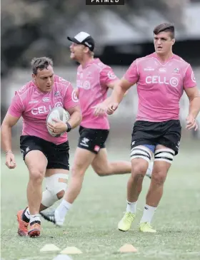  ?? | HOWARD CLELAND ?? GEARING up for their Currie Cup semi-final match against the Golden Lions tomorrow are Sharks players Coenie Oosthuizen and Gideon Koegelenbe­rg, with Robert du Preez in the background. The match kicks off at 2.30pm at Kings Park Stadium. See Page 28