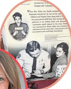  ?? GREG BAILEY/THE GADSDEN TIMES BARBARA ?? ABOVE: Rosa Parks’ mugshot and a photo of her being fingerprin­ted after she was arrested in connection with the Montgomery Bus Boycott that she helped spawn were part of a Rosa Parks Museum traveling exhibit.