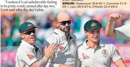  ??  ?? Australia’s Nathan Lyon (C) celebrates the wicket of India’s Ajinkya Rahane with teammates - AFP