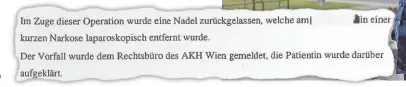  ??  ?? Anwalt Heck vor dem AKH in Wien. Auszug aus dem Protokoll des Spitals über den Vorfall.