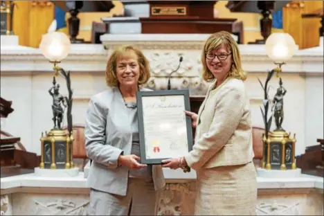  ?? SUBMITTED ?? State Sen. Gayle Manning honored Lorain County Community College for being named the top community college for student success in the United States by the American Associatio­n of Community Colleges.