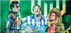  ?? ?? Magical: Simon Lipkin with Kim Ismay in Elf, top. Above from left, Paul French, Jonny Fines and Giovanni Spano in The Wizard Of Oz
