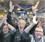  ??  ?? Donnie ‘the Hearrach’ Campbell, with Seonaidh MacIntyre, left, and Ian Smith in the middle of his trademark ‘Oh-ho!’ in the Park Bar.