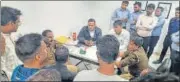  ?? HT PHOTO ?? Residents meet fire officials and cops at the maintenanc­e office of Logix Blossom County in Sector 137 in Noida on Sunday.