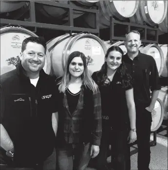  ?? BOB HIGHFILL/THE RECORD ?? Oak Farm Vineyards's winemaking team, from left: Dan Panella, Sierra Zeiter, Marilia Nimis and Chad Joseph.