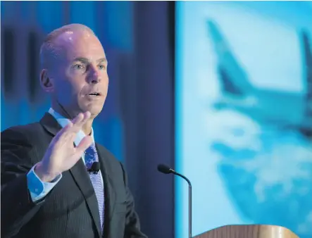  ?? STEPHEN BRASHEAR/ GETTY IMAGES ?? Chief executive Dennis Muilenburg has said Boeing Co. — which is in the middle of a trade dispute with Bombardier Inc. — does not plan to change its strategic path forward.