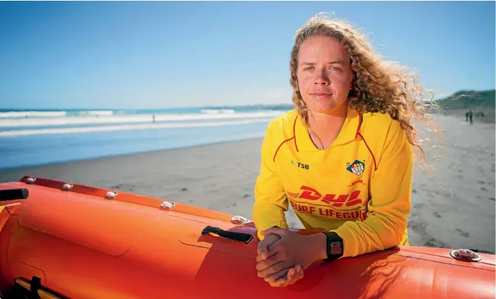  ??  ?? Ella Boyens sometimes works a week atRaglan's Ngarunui Beach, then comes back as an unpaidguar­d at weekends.