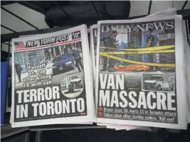  ??  ?? Ci-dessus, le 24 avril 2018, des journaux new-yorkais consacrent leur Une à l’attaque de Toronto (Canada), durant laquelle Alek Minassian a foncé avec un van sur un arrêt de bus. Un attentat masculinis­te qui a fait dix mort·es et quinze blessé·es. Ci-contre, dans ses campagnes officielle­s, l’Internatio­nal Men’s Day montre patte
blanche en misant sur un message émouvant et fédérateur. Comme sur cette affiche, qui appelle à valoriser « des modèles masculins positifs ».
Ci-dessous, « Une femme heureuse. Une vie heureuse », ironise cette image diffusée sur un site de MGTOW. « Pas de
femme. Une vie géniale », promettent-ils, puisque pour eux, les femmes sont par essence manipulatr­ices et vénales.
En bas, sur sa chaîne YouTube, Alexis Fontana, qui veut révéler au monde le grand complot dont sont victimes les hommes, célèbre les incels et les MGTOW.