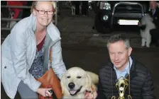  ??  ?? Siún Farrell and John Buckley with their dog Sonas which was awarded first prize in the large dog class at the West Kerry Agricultur­al Show on Sunday. Photo by Declan Malone