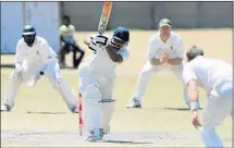  ?? Picture: FREDLIN ADRIAAN ?? CLEAN BOWLED: United Brothers batsman Kulani Tshamlambo is bowled by Union fast bowler Morne Smith as wicketkeep­er Aveshan Moodaley and Chris Arnold look on