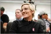  ?? DAI SUGANO — BAY AREA NEWS GROUP ?? Stanford University women's basketball associate head coach Kate Paye, who will succeed Tara VanDerveer, listens to VanDerveer during Wednesday's press conference at Stanford University.