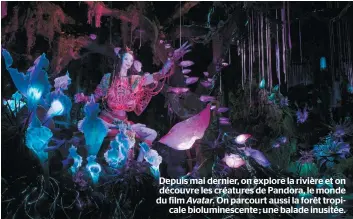  ??  ?? Depuis mai dernier, on explore la rivière et on découvre les créatures de Pandora, le monde du film Avatar. On parcourt aussi la forêt tropicale biolumines­cente ; une balade inusitée.