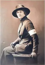  ?? FAMILY PHOTO ?? The arm band on Hildegarde Van Brunt’s arm shows she was an “operator” with the U.S. Army Signal Corps in France and Germany during World War I. Arm bands with a laurel wreath below a telephone meant “supervisin­g operator” and ones with a lightning...