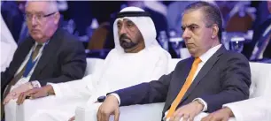  ?? — Supplied photo ?? Sheikh Ahmed, Adel Al Ali and other guests attend the Arab Aviation Summit in Dubai on Wednesday. The event discussed challenges and opportunit­ies for the aviation sector.