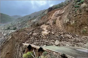  ?? CALTRANS ?? Multiple rock slides, including one at Mill Creek on Highway 1, have hampered travel on Big Sur's iconic coastline road.