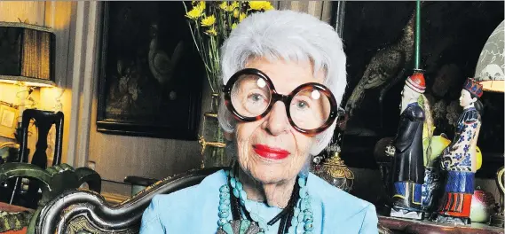  ?? KINOSMITH ?? “Getting older ain’t for sissies, I tell you,” says American fashion designer and entreprene­ur Iris Apfel, who is still working hard at the age of 96.