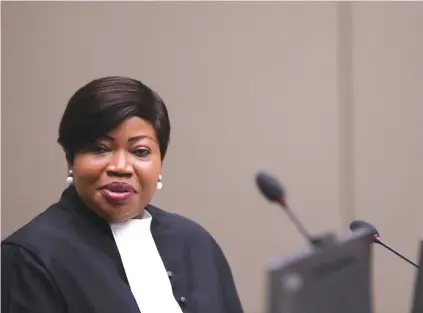  ?? (Eva Plevier/Reuters) ?? ICC CHIEF PROSECUTOR Fatou Bensouda in The Hague earlier this year.