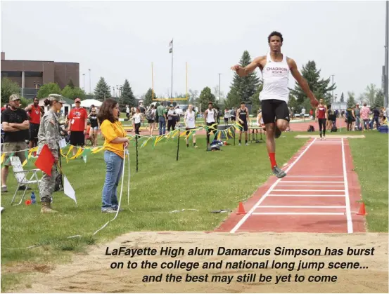  ??  ?? After winning a pair of NCAA Division II Outdoor National Championsh­ips at Chadron State College, LaFayette alum Damarcus Simpson will be jumping for the University of Oregon starting next season. (Photo courtesy Con Marshall/Chadron State College)