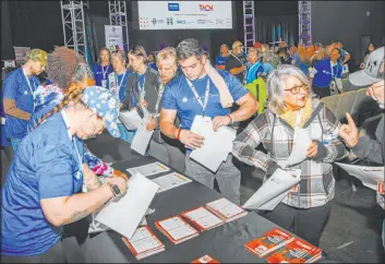  ?? Daniel Pearson Las Vegas Review-journal ?? Volunteers gather at a training course Saturday for human traffickin­g awareness in Las Vegas. Nevada has the nation’s third-highest rate of trafficked people.