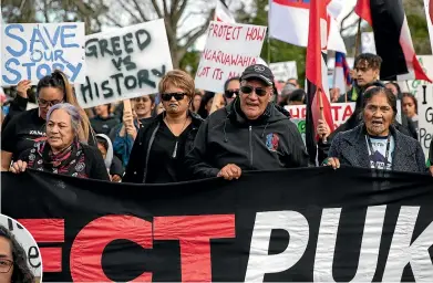  ?? DOMINICO ZAPATA/STUFF ?? The organisers of the hikoi said it wasn’t a protest, but a campaign to stay positive and peaceful, to ask the Waikato District Council to start a conversati­on to engage Maori. Inset, Nga¯ti Tamainupo¯ Trust chairwoman Kimai Huirama.