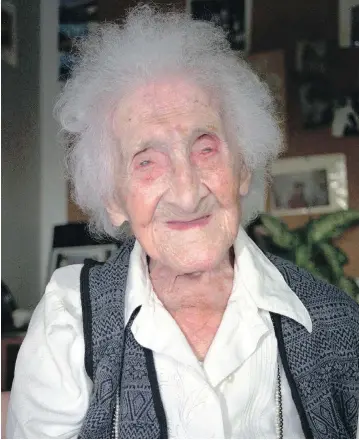  ?? THE ASSOCIATED PRESS FILES ?? Jeanne Calment, who died in 1997 at the age of 122, was believed to be the world’s oldest person. Data analysis on aging suggests that the highest attainable age is no longer rising over time and may be in decline, Colby Cosh writes.