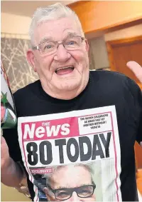  ??  ?? ●●Birthday boy Brian O’Mara celebrates reaching 80 years old