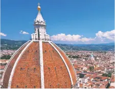  ??  ?? The top of Florence’s famous dome is encircled by a tiny terrace that rewards climbers with impressive views of the city.